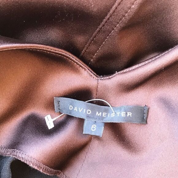 David Meister Brown Stretch Satin dress sz 6 - Picture 5 of 9